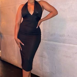 Black, vcut, midi dress